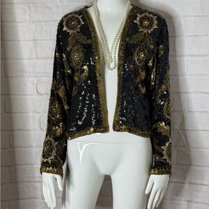 Tan Chho Elegant Black and Gold Embellished Blazer